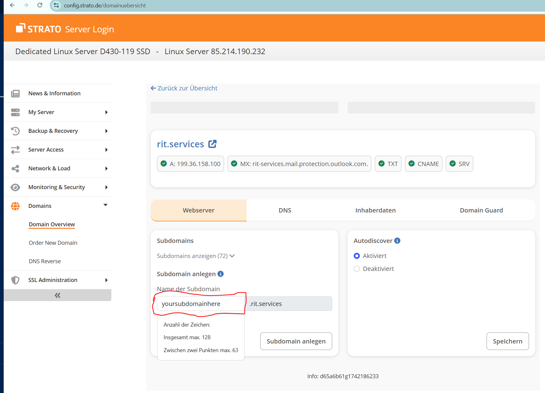 subdomain entry